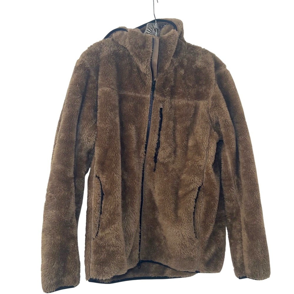 Uniqlo Fluffy Yarn Fleece Full Zip Hooded Jacket Brown Small cozy neutral